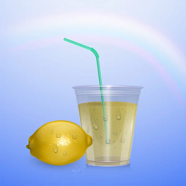 Glass of fresh lemonade of realistic style, vector illustration — Stock Vector