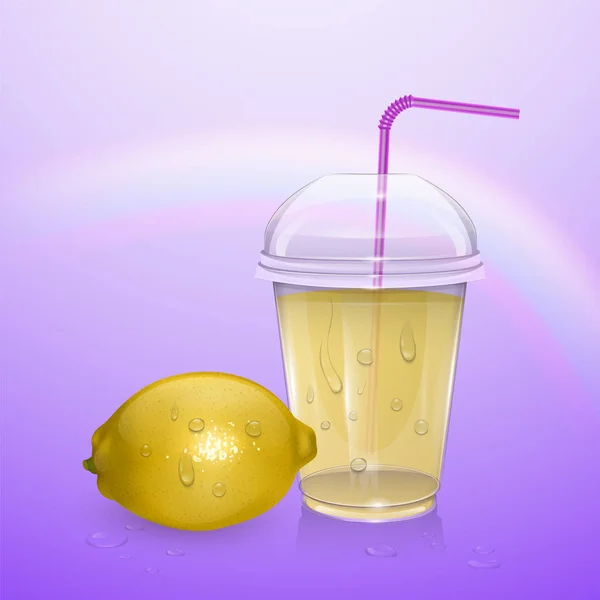 Copo de limonada fresca de estilo realista, ilustração vetorial — Vetor de Stock