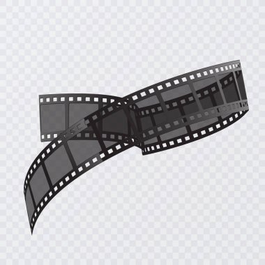 Saydam arka plan üzerinde izole vektör film şerit kümesi. 3d vektör illüstrasyonlu eski film şeridi
