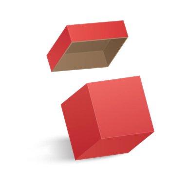 Beyaz arka planda yalıtılmış Açılan kırmızı kutu. Vektör çizimi