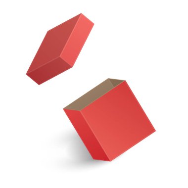 Beyaz arka planda yalıtılmış Açılan kırmızı kutu. Vektör çizimi