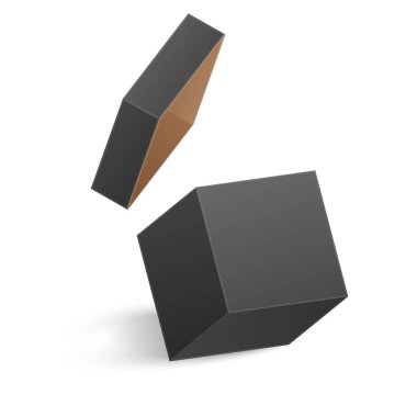 Beyaz arka planda yalıtılmış Açılan kara kutu. Vektör çizimi