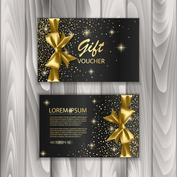 Conjunto de Gift Voucher Card Template, Publicidade ou Venda. modelo com textura glitter e ilustração arco realista, vetor eps 10 —  Vetores de Stock