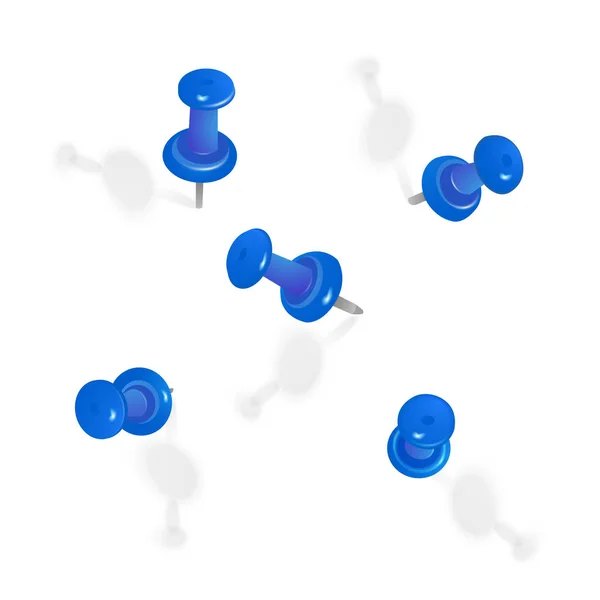 Conjunto de alfileres de empuje azules en diferentes ángulos aislados sobre fondo blanco. Ilustración vectorial . — Archivo Imágenes Vectoriales