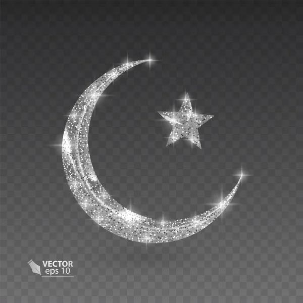 Silber muslimischer Monat mit glitzernder Textur auf transparentem Hintergrund, Vektorillustration — Stockvektor