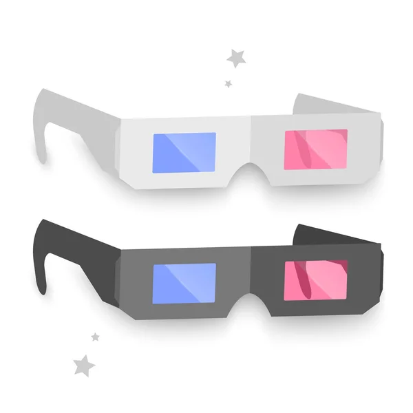 Set of 3D Glasses, black and white colors, Icons isolated on White. Vector Illustration. Flat Simple Icon. Cinema Movie Film Watching Design Element. — Stock Vector