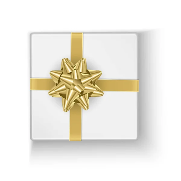 白色盒子与金弓，礼品盒，为您的项目设计，矢量插图 — 图库矢量图片