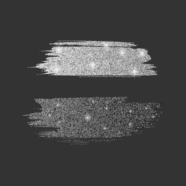 Sada různých čar štětce. Třpytivá sbírka štětců se stříbrnou zářící texturou a černou zářící texturou, vektorovou ilustrací — Stockový vektor