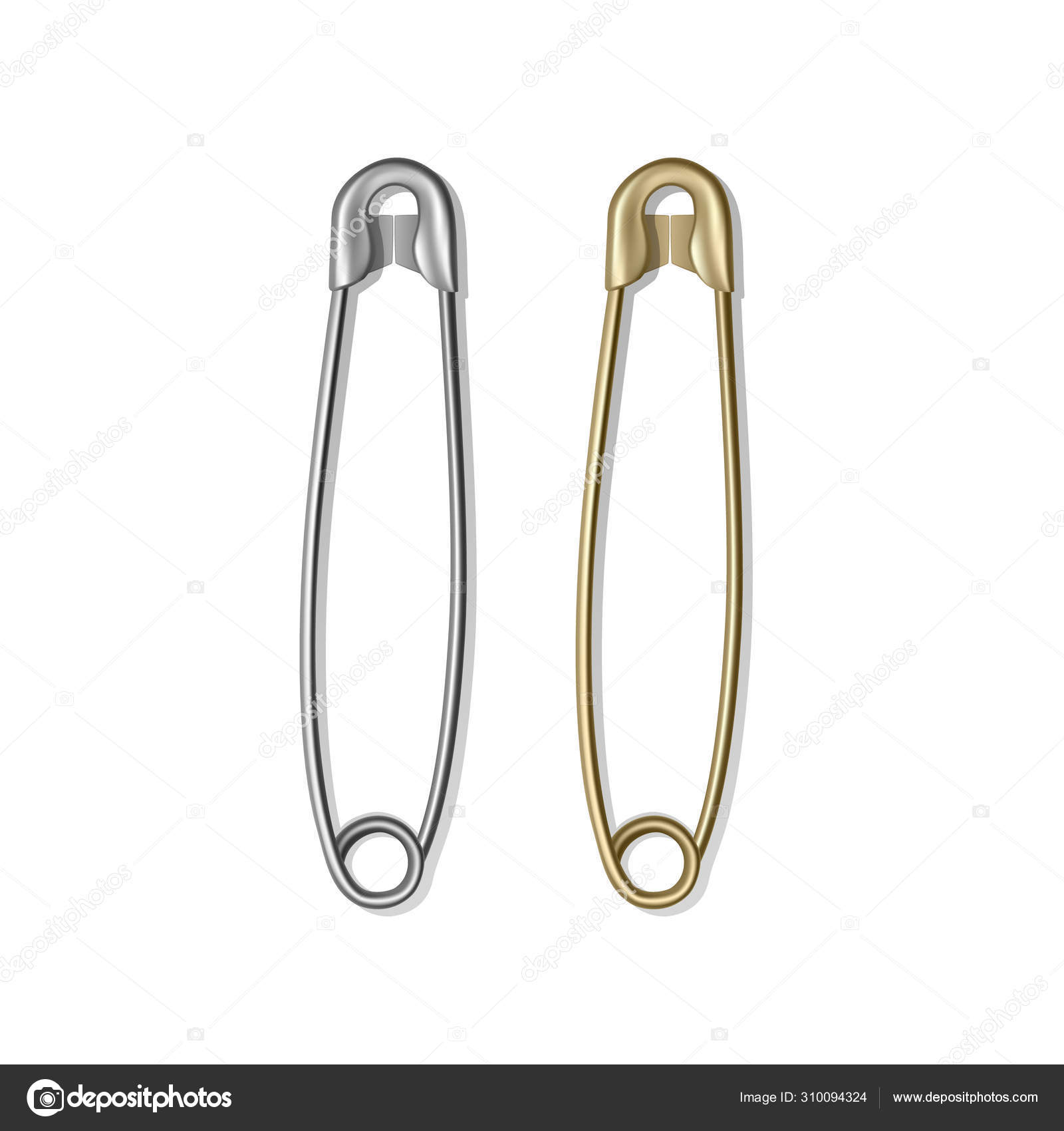 Realistic safety pins for clothes, gold and silver colors isolated on  white, vector illustration Stock Vector by ©RaZalina 310094324