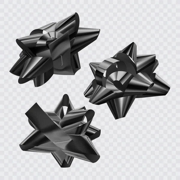 Set of Black, festive bow in different angles on transparent background, vector illustration - Stok Vektor