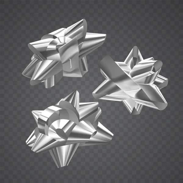 Set av vita, festliga rosetter i olika vinklar på transparent bakgrund, vektor illustration — Stock vektor
