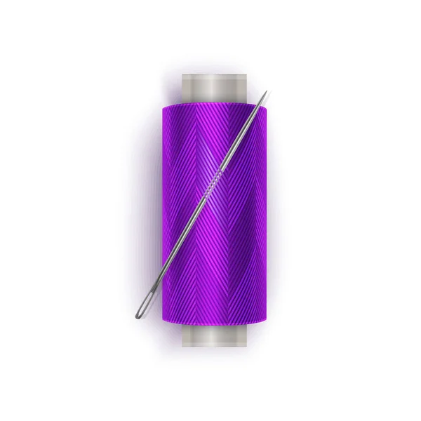 Vlákno purpurové barvy, sada cívky vlákna. Barevný plastický Bobbin. vektorový EPS 10 ilustrace — Stockový vektor