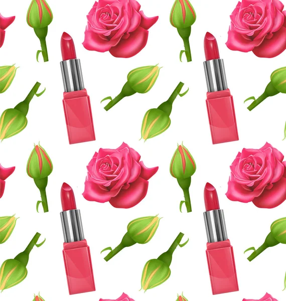 Motif sans couture avec des impressions de rouge à lèvres roses. Peut être utilisé pour les papiers peints, affiches, papier d'emballage. Vecteur Eps10 — Image vectorielle