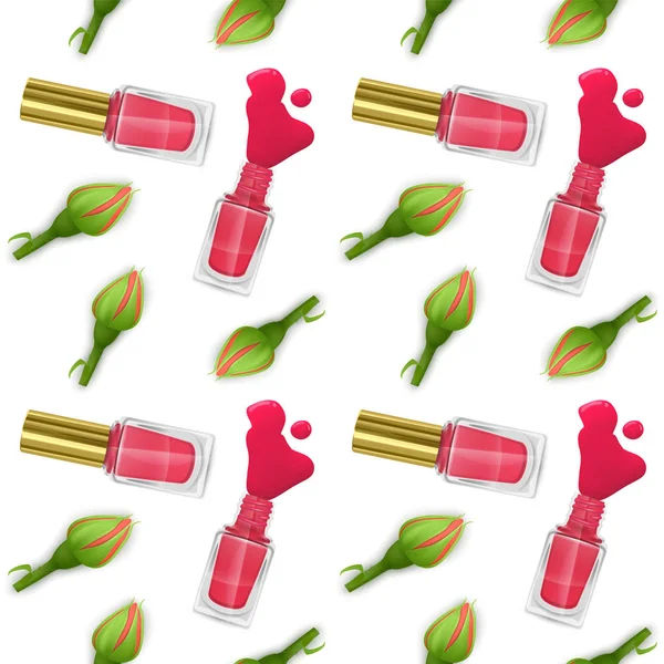 Nahtloses Muster mit rotem Nagellack und Rosen. kann für Tapeten, Poster, Geschenkpapier verwendet werden. Vektor eps10 — Stockvektor