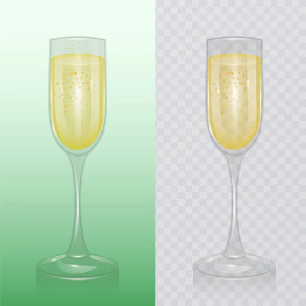 The champagne glass, Mock up, template of glassware for alcoholic drinks, champagne flute, Realistic vector illustration — Stock Vector