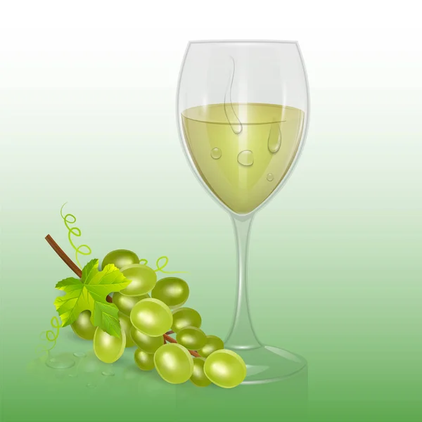 Bicchiere da vino vettoriale trasparente con vino bianco, modello di bicchieri per bevande alcoliche. Illustrazione vettoriale realistica — Vettoriale Stock