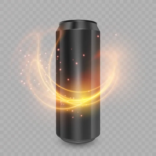 Modelo para o projeto do pacote da bebida da energia, lata de alumínio da cor preta, 3d, ilustração do Vector EPS 10 — Vetor de Stock