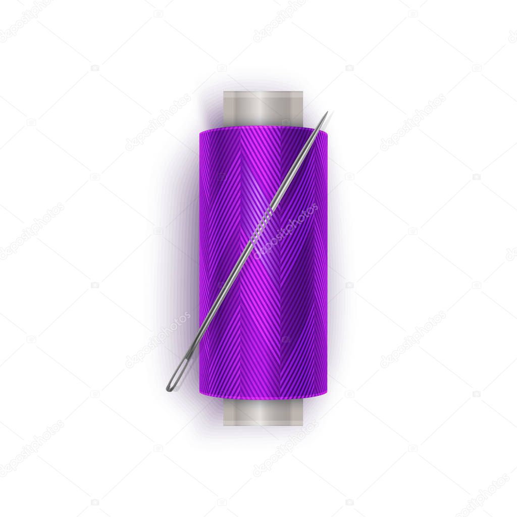 The Thread of Purple Color, Thread Spool Set. Colorful Plastic Bobbin. vector EPS 10 illustration