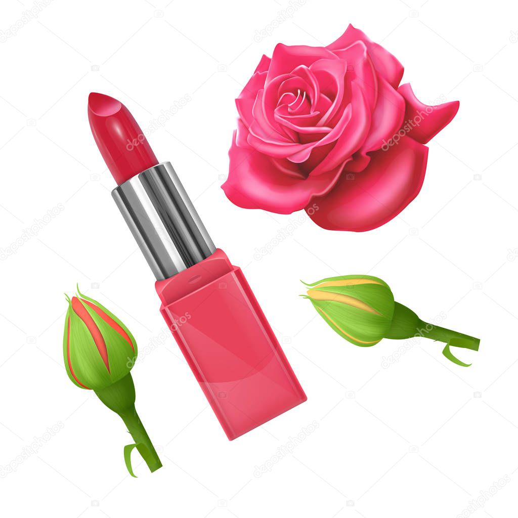 Lipstick for makeup your face on white background. Red lipstick, Makeup cosmetics. Realistic Vector illustration