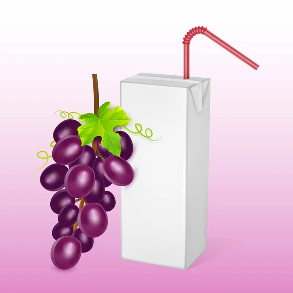 As embalagens cartonadas de leite ou suco, isoladas em fundo claro. pacotes da caixa com suco da uva, bloco branco Mockup, ilustração do vetor — Vetor de Stock