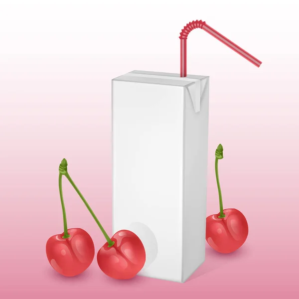 Les emballages en carton de lait ou de jus, isolés sur un fond clair. emballages en carton avec jus de cerise, pack blanc Mockup, illustration vectorielle du modèle réaliste — Image vectorielle