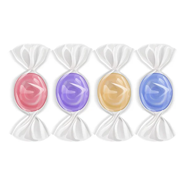 Set di dolci realistici, lecca-lecca alla frutta colorati, caramelli isolati su sfondo bianco, illustrazione vettoriale — Vettoriale Stock