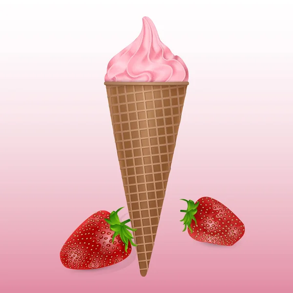 Glace dans un style réaliste. Illustration du vecteur de crème glacée aux fraises EPS 10 sur fond clair — Image vectorielle