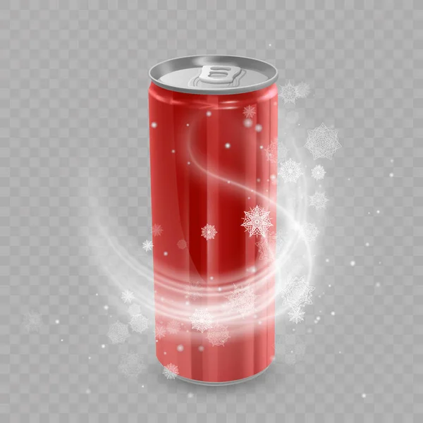 Templat untuk desain paket Minum, Aluminium dapat berwarna merah, Es minum dapat logam. Ilustrasi Vektor Realistik - Stok Vektor