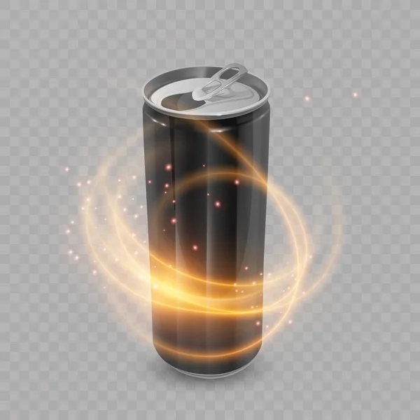 Vorlage für Energy-Drink-Verpackungsdesign, Aluminiumdose mit schwarzer Farbe, 3d, Vektor eps 10 Illustration — Stockvektor