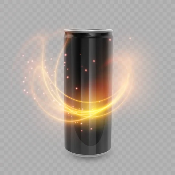 Enerji içecek paketi tasarımı için Şablon, Siyah renk Alüminyum kutu, 3d, Vektör Eps 10 illüstrasyon — Stok Vektör