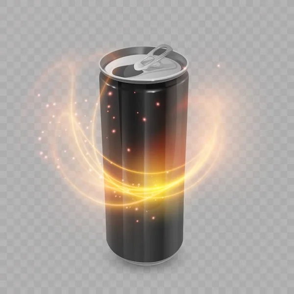 Modelo para o projeto do pacote da bebida da energia, lata de alumínio da cor preta, 3d, ilustração do Vector EPS 10 — Vetor de Stock