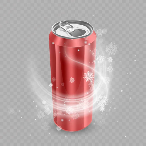 Templat untuk desain paket Minum, Aluminium dapat berwarna merah, Es minum dapat logam. Ilustrasi Vektor Realistik - Stok Vektor