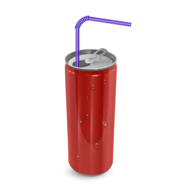 Aluminium dapat diisolasi pada latar belakang putih, 3D vector Illustration Gambar tata letak kosong untuk desain Anda, Botol Merah dengan tetes air - Stok Vektor