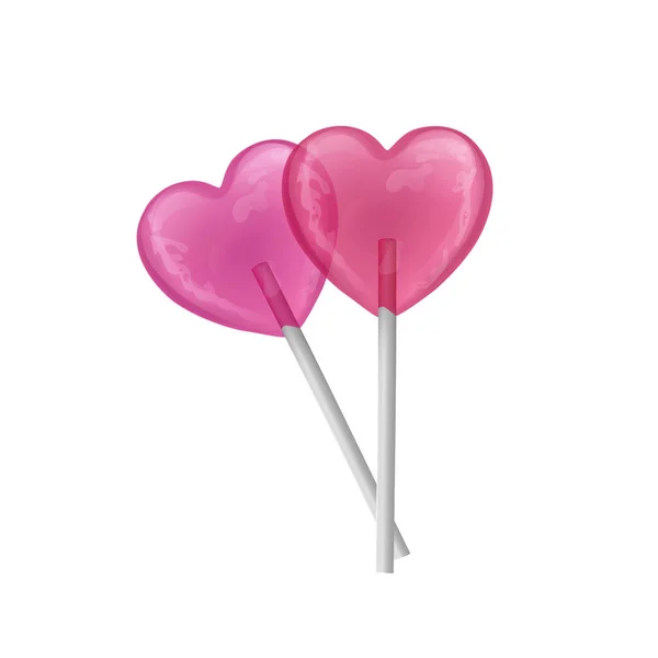 Set sucette sucrée colorée. bonbons de forme de cœur sur bâton. Illustration vectorielle . — Image vectorielle