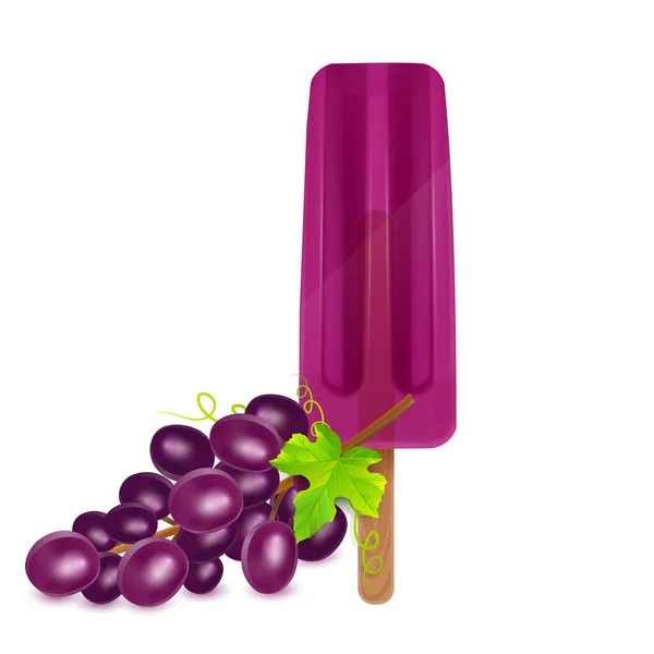 O sorvete isolado no fundo branco, o picolé de cereja escuro com sabor de uva, ilustração 3D realista, Vector EPS 10 —  Vetores de Stock