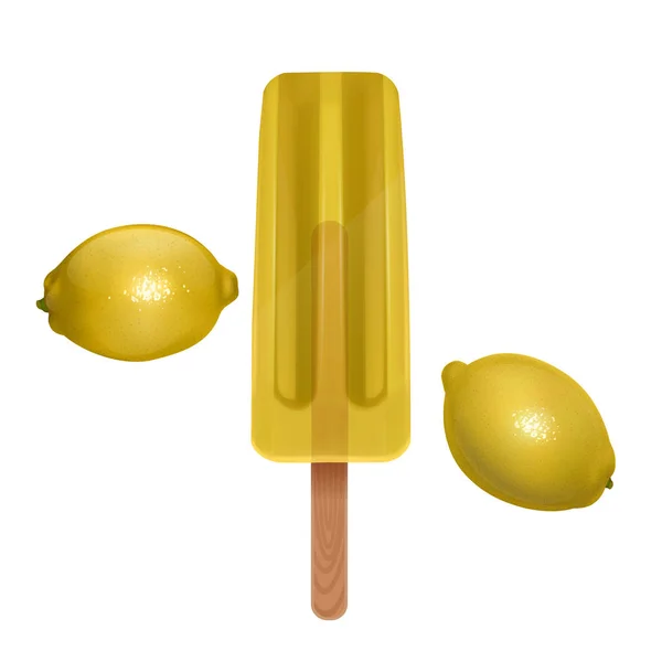 La crème glacée isolée sur fond blanc, la glace jaune au goût de citron, illustration 3D réaliste, Vector EPS 10 — Image vectorielle