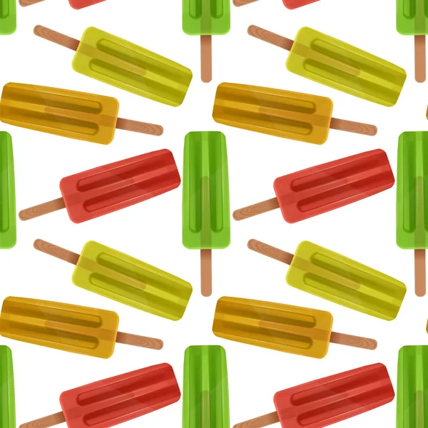 Bezešvé vzory, s realistickými nanuky, vzor s barevnými ovocnými zmrzlinami. Lze použít v potravinářském průmyslu na tapety, plakáty, balicí papír. Vektorové Eps10 ilustrace — Stockový vektor
