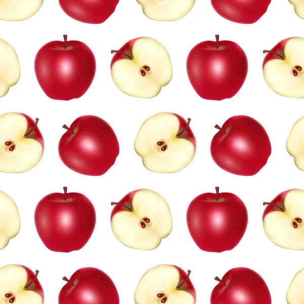 Beyaz arka planda kırmızı elmalar sonsuz desen, gıda endüstrisinde duvar kağıtları, posterler, ambalaj kağıtları için kullanılabilir. Vektör illüstrasyonu — Stok Vektör