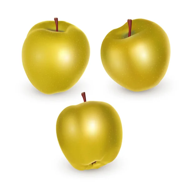 Набор желтых яблок на белом фоне, спелые яблоки, векторная иллюстрация — стоковый вектор