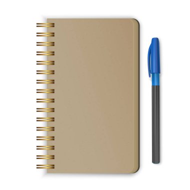 Gerçekçi spiral not defteri. Tasarım için boş bir model. Kalemle birlikte gerçekçi bir çizim defteri. Vektör Eps 10 illüstrasyon