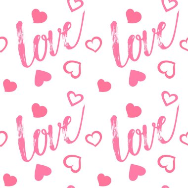 Kalpleri ve yazıt sevgisiyle kusursuz sonsuz desen beyaz arka planda el yazısı. Yemek endüstrisinde duvar kağıtları, posterler, ambalaj kağıtları için kullanılabilir. Vektör illüstrasyonu