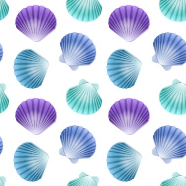 Beyaz zemin üzerinde renkli kabukların parmak izi olan kusursuz sonsuz desen. Yemek endüstrisinde duvar kağıtları, posterler, ambalaj kağıtları, düğün kartları için kullanılabilir..