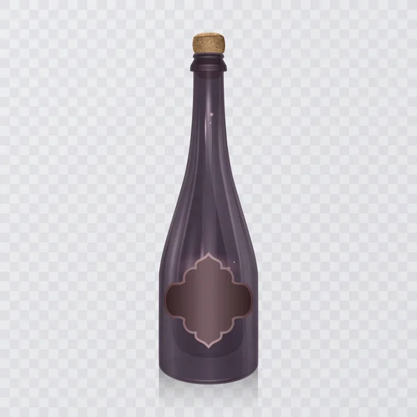 Realistic bottle of champagne with cork on transparent background. Christmas, new year, corporate, birthday celebration element. Isolated illustration — 스톡 벡터