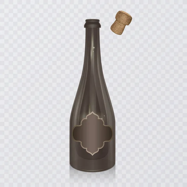 Bouteille réaliste de champagne avec liège sur fond transparent. Noël, nouvel an, entreprise, anniversaire élément de célébration. Illustration vectorielle isolée — Image vectorielle