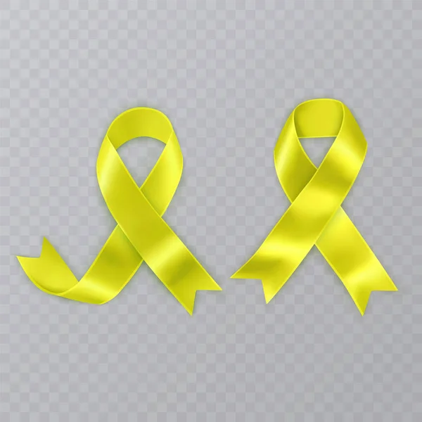 The Symbol of Sarcoma Cancer Awareness Realistic Yellow Ribbon. Vector illustration on transparent background — Stock Vector