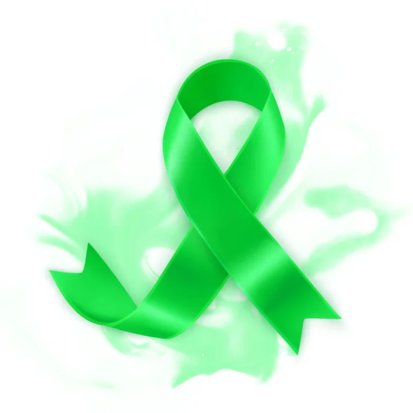 Realisztikus zöld szalag. Scoliosis, mentális egészség és egyéb tudatosság szimbólum. Vektorillusztráció — Stock Vector