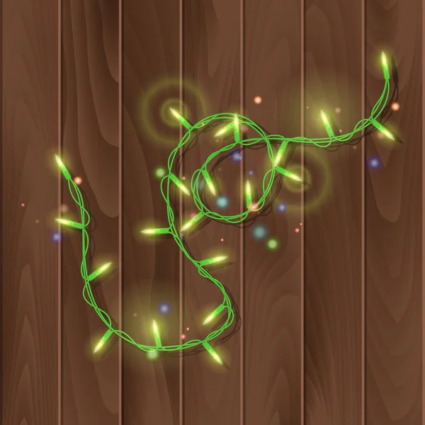 Weihnachtsbeleuchtung Vektor, Lichterkette Rahmen isoliert auf dunklem Hintergrund. leuchtende grüne Lichter für Weihnachtsgrußkarten-Design. Vektorillustration — Stockvektor