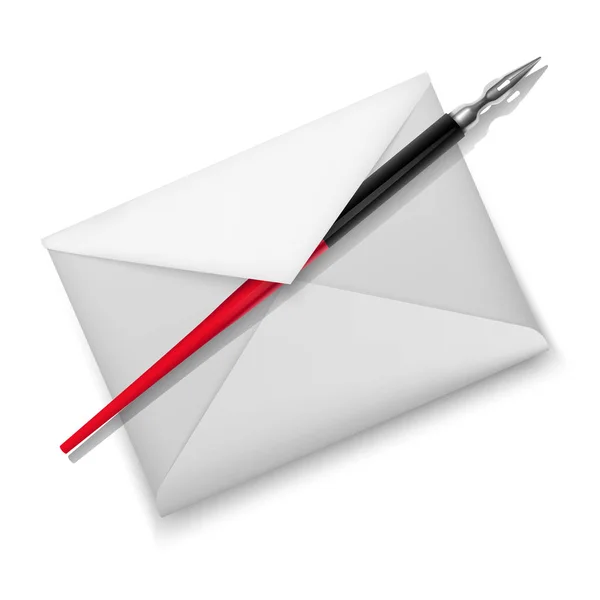 Vector illustration, of fountain pen and white envelope. Realistic style illustrated — 图库矢量图片