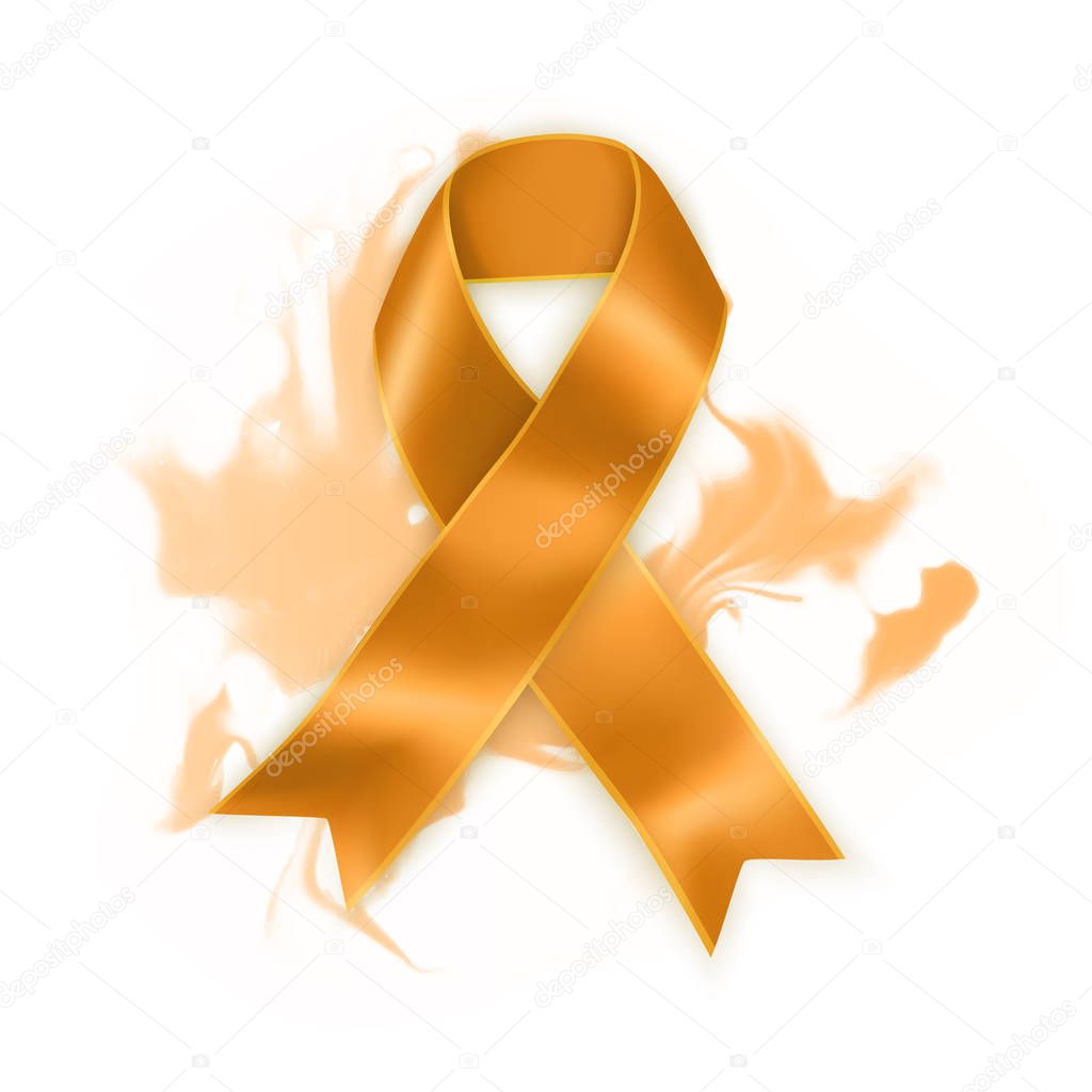 Orange ribbon as symbol of Animal Abuse. Realistic Orange ribbon symbol. Vector illustration