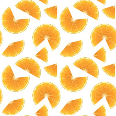 Taze portakal dilimlerinin baskısı ile kusursuz sonsuz desen, beyaz arka planda çizgi film tarzı. Yemek endüstrisinde duvar kağıtları, posterler, ambalaj kağıtları, vektör illüstrasyonlar için kullanılabilir.